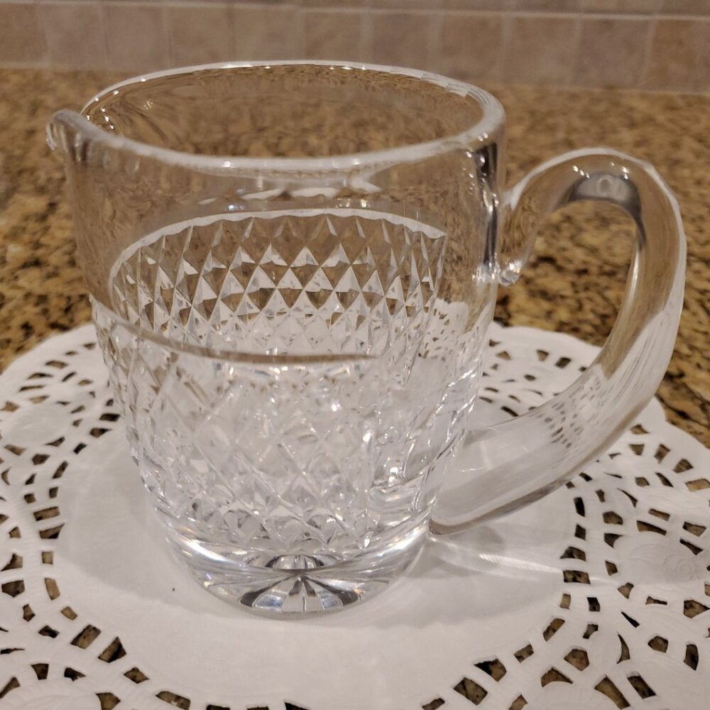 Vintage Clear Cut Glass Crystal Diamond Pattern Small Pitcher Creamer 4" 8 oz.